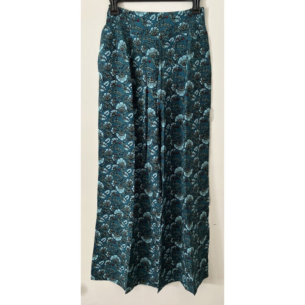Band of the Free Elise Teal Floral Boho High Waist Wide Leg Pants Sz Small NWT